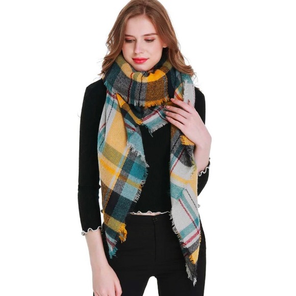 Soft Plaid Scarf Yellow Cream NWT - Picture 2 of 7